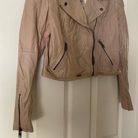 SuperDry Women’s Size Large Leather Jacket, Pink/Beige color - Picture 2 of 8